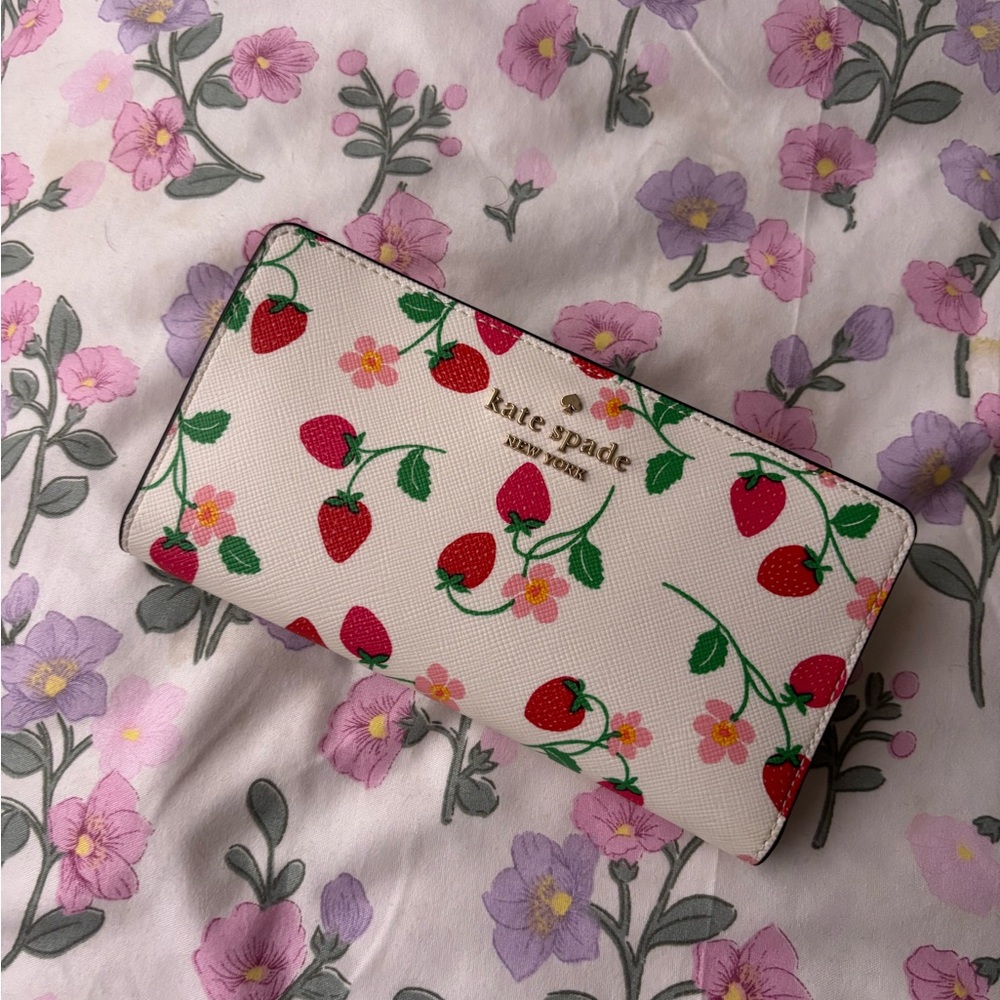 Kate Spade long bi fold wallet - strawberry floral print